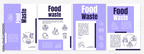 Food waste brochure template. Leftovers after visitors. Flyer, booklet, leaflet print, cover design with linear icons. Vector layouts for magazines, annual reports, advertising posters