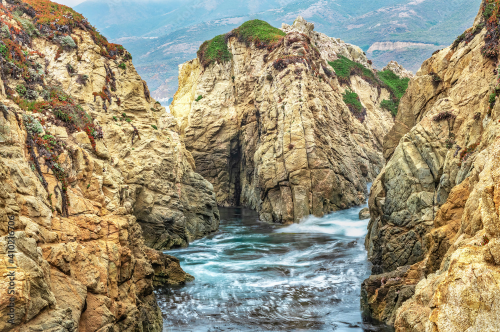 California nature - landscape, beautiful cove with rocks on the seaside in Garrapata State Park. County Monterey, California, USA California nature - landscape, beautiful cove with rocks on the seaside in Garrapata State Park. County Monterey, California, USA