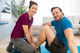 A Couple doing morning fitness at home