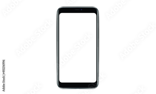 Smartphone with blank screen. Realistick cell phone can be a template for infographics or presentation of interface. Frame less smartphone. Vector Illustration UI or UX design tech