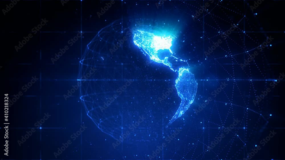 Big Data Digital Earth Technology Background Loop/ 4k animation of an abstract high technology worldwide media background fx with connected lines and earth sphere spinning seamless looping