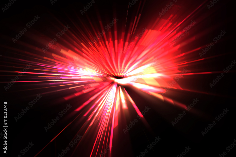 Obraz premium Futuristic lens flare. Light explosion star with glowing particles and lines. Beautiful abstract rays background.
