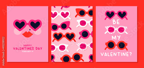 Valentine's Day heart sunglasses woman card set