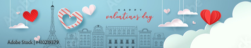 Valentine's Day paris city paper cut heart banner
