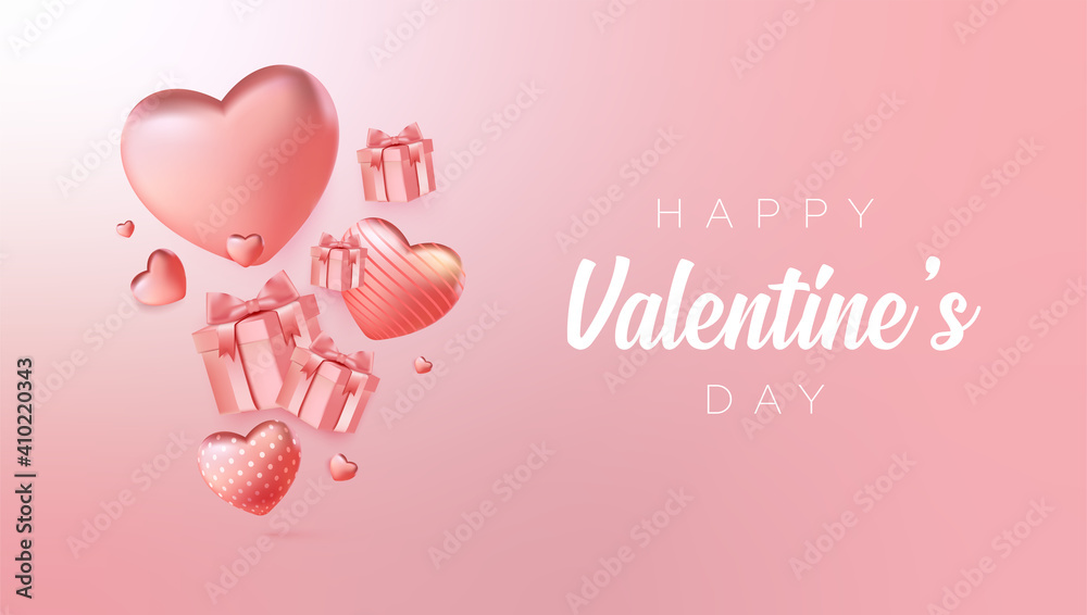 Valentine's Day Poster or banner with many sweet hearts and on pink background.Promotion and shopping template or background for Love and Valentine's day concept.Vector illustration eps 10