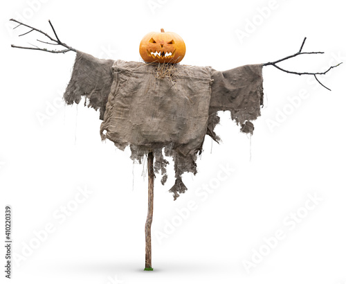 Fotografia Halloween scarecrow isolated on white background