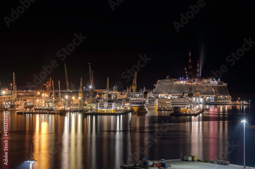 Evening view of the port of Genoa in activity