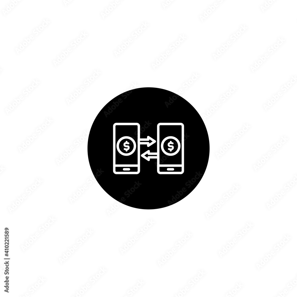 Fototapeta premium Peer to peer mobile money exchange icon in black round style. Vector icon pixel perfect
