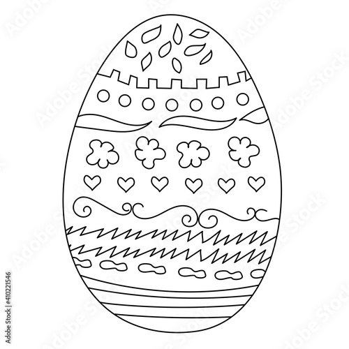 Vector easter egg in doodle style. Easter egg Hand drawn decorative element in vector for coloring book. Easter Themes. Coloring page for children