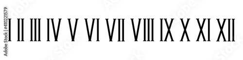 Black roman numerals white background set. Elegant ancient number font 1 to 12 old luxury math for templates and retro vector counting.