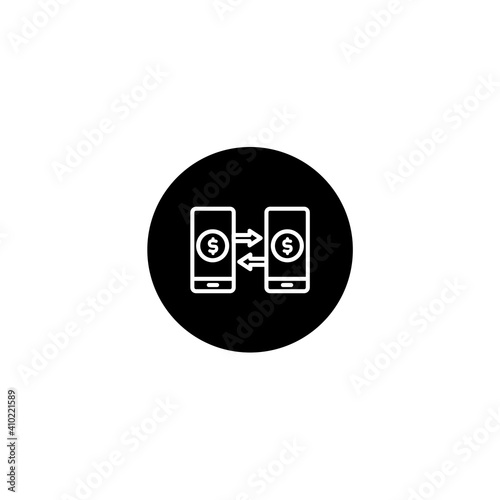 Peer to peer mobile money exchange icon in black round style. Vector icon pixel perfect