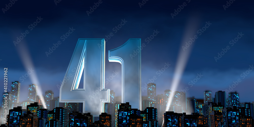 Number 41 in thick blue font lit from below with floodlights floating ...