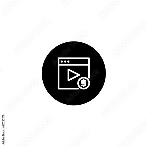 Monetization video icon in black round style. Vector icon pixel perfect
