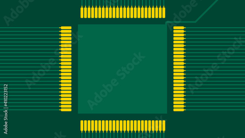 Printed circuit board. microcircuit green with copper tracks
