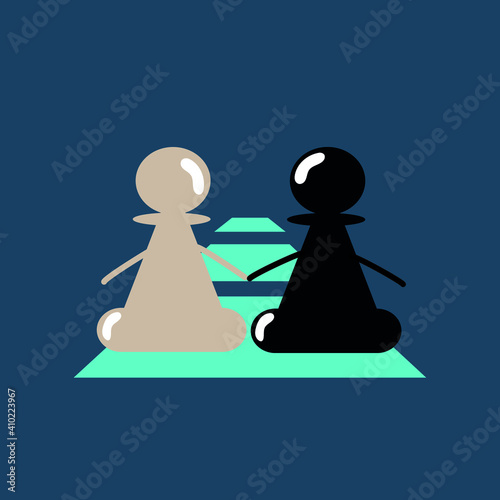 Two chess pawns are holding hands. Vector concept. Flat illustration.
