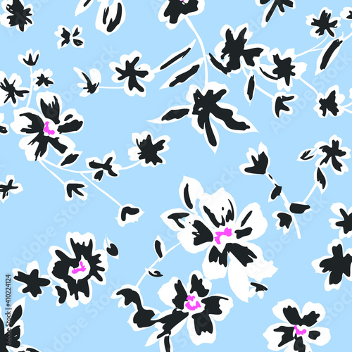 Floral seamless pattern. Hand drawn. For textile, wallpapers, print, wrapping paper. Vector stock illustration.