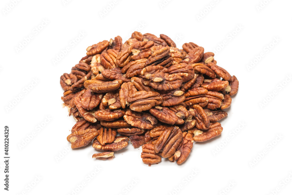 Pecan-nut isolated on white background. Top view. Pecan-nut isolated on white background. Top view.