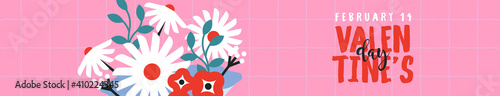 Valentine's Day pink flower bouquet gift banner