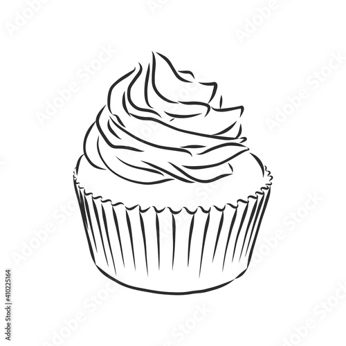 Set of sweet bakery decorated cupcakes hand drawn in vintage engraved style. Vector illustration. Isolated on white background. cupcake cake vector sketch illustration