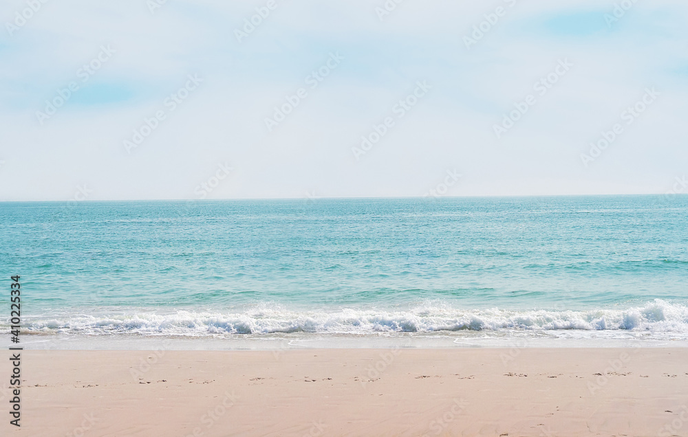Sea view, beautiful beach with blue sky, sand sun daylight, holiday summer concept