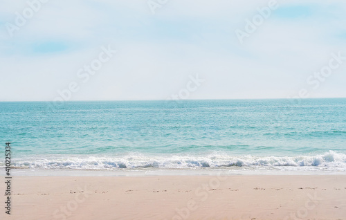 Sea view, beautiful beach with blue sky, sand sun daylight, holiday summer concept