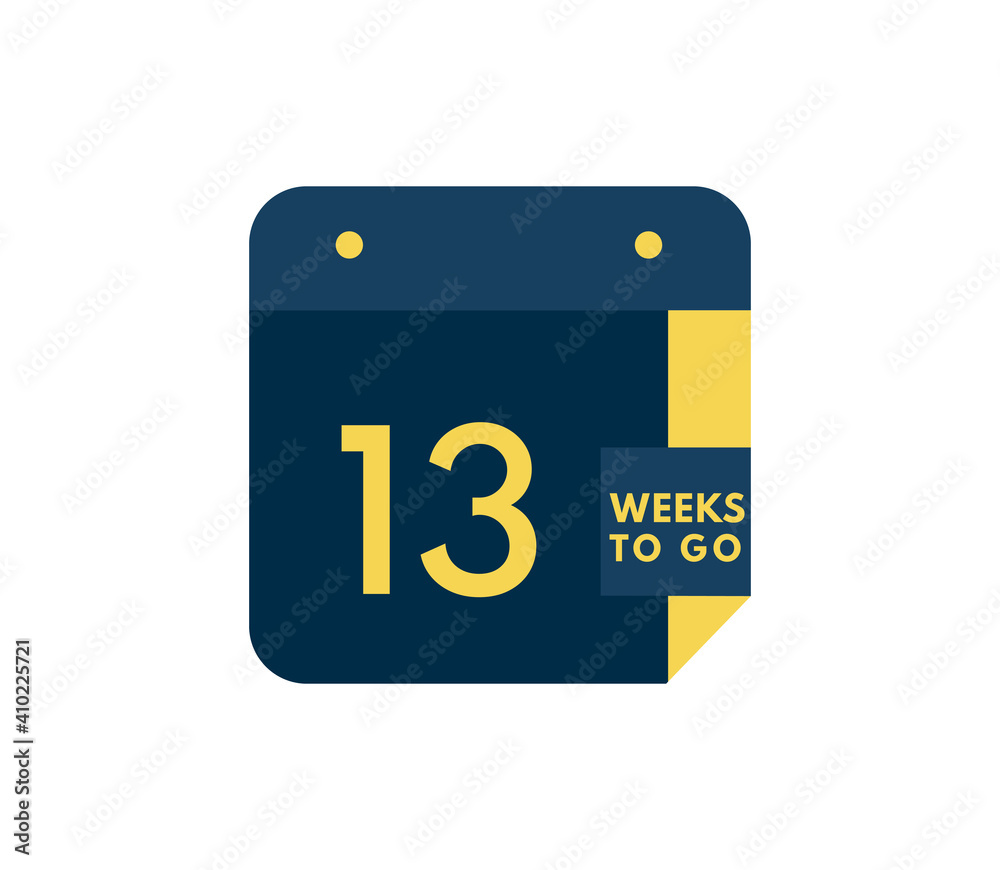 13 Weeks to go calendar icon on white background 13 Weeks to go calendar icon on white background