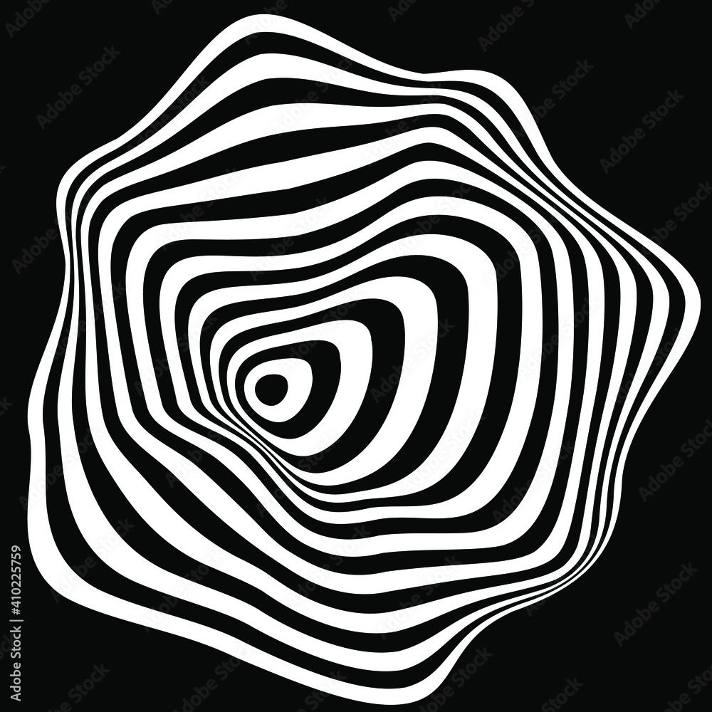 Abstract white distorted stripes in ring form. Vector illustration. Design element for logo, sign, symbol, blackout tattoo, web pages, prints, template, monochrome pattern and abstract background Abstract white distorted stripes in ring form. Vector illustration. Design element for logo, sign, symbol, blackout tattoo, web pages, prints, template, monochrome pattern and abstract background