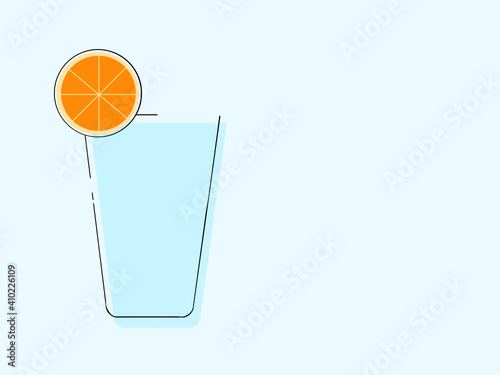 Glass tumbler with water and a slice of enicma orange