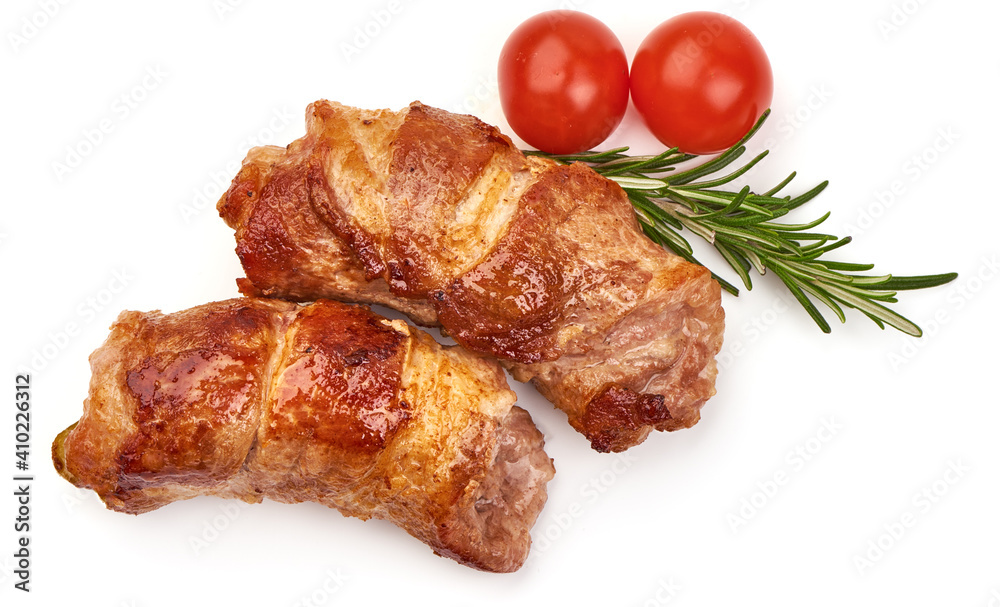 Baked meat rolls, isolated on white background Baked meat rolls, isolated on white background