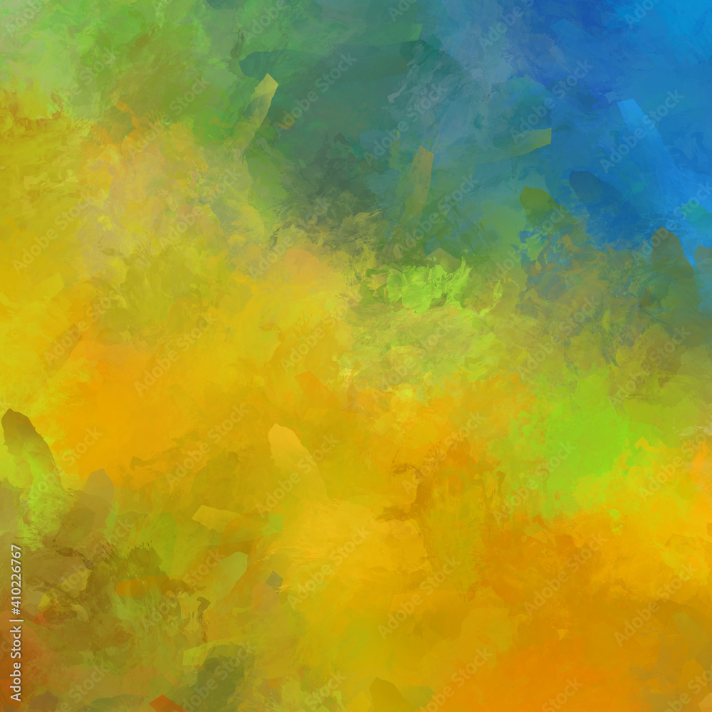 Painted composition with vibrant brush strokes. Textured colorful painting. Paint brushed wallpaper.