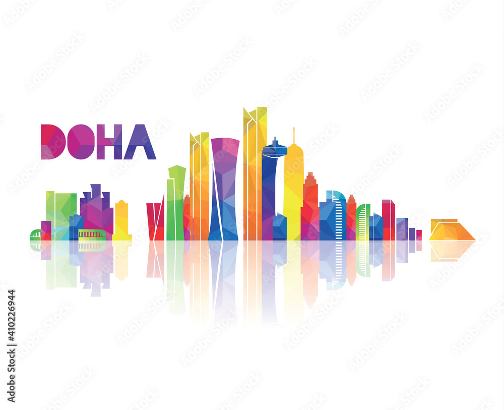 Doha capital of Qatar vector illustration. panorama of the city of Doha capital of Qatar. a bright colorful graphics, geometric pattern