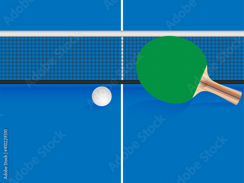 Ping pong table tennis with paddle and ball, vector illustration