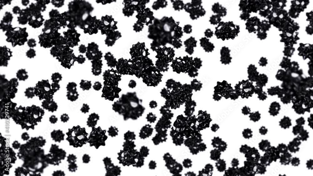 Flying many virus in cartoon character on white background. Medical concept. Funny black virus mascot with angry. 3D loop animation. Flying many virus in cartoon character on white background. Medical concept. Funny black virus mascot with angry. 3D loop animation.