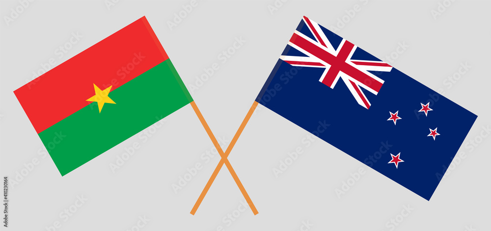 Crossed flags of Burkina Faso and New Zealand Crossed flags of Burkina Faso and New Zealand