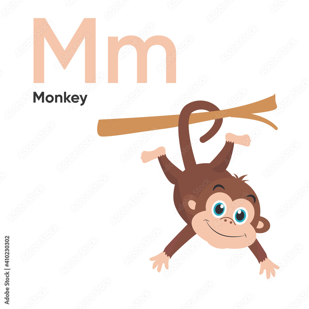 Cute Animal Alphabet Series A Z Vector Abc Letter Mm Monkey Cartoon Animals Alphabet For Kids Isolated Vector Icons Illustration Education Baby Showerchildren Prints Decor Cards Books Stock Vector Adobe Stock