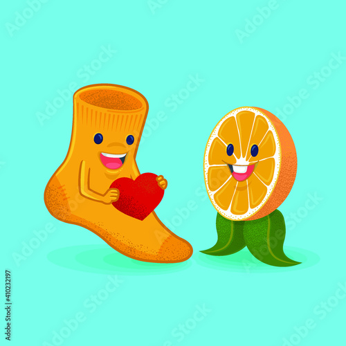 calcetín naranja y media naranja