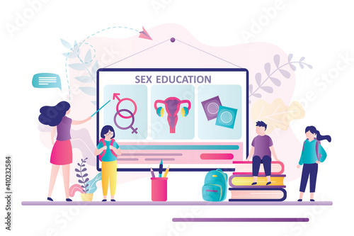 Сhildren learn about reproductive system and methods of contraception. Students study genders and human anatomy