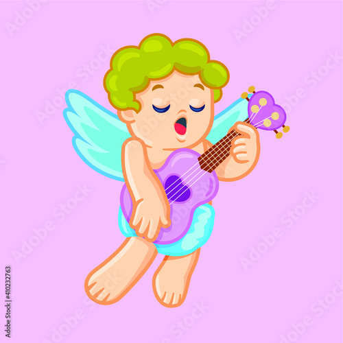 Cupido volando y cantando en san valentín
