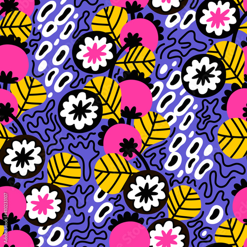 Seamless floral pattern in hippie retro style. Can be used for printing on fabric and paper and other surfaces. Seamless background pattern. 