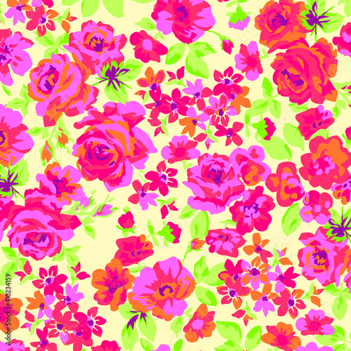 Floral seamless pattern. Hand drawn. For textile, wallpapers, print, wrapping paper. Vector stock illustration.