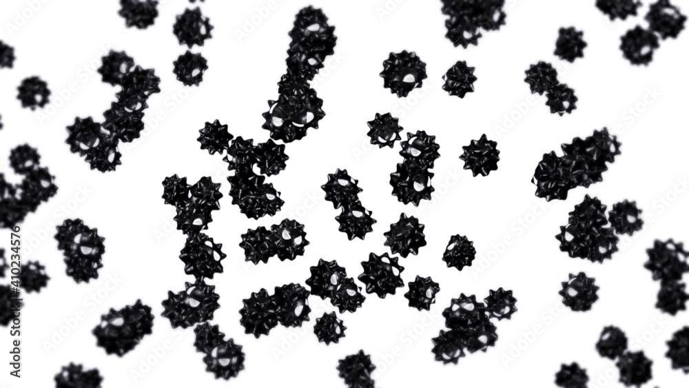 Flying many virus in cartoon character on white background. Medical concept. Funny black virus mascot with angry. 3D loop animation. Flying many virus in cartoon character on white background. Medical concept. Funny black virus mascot with angry. 3D loop animation.