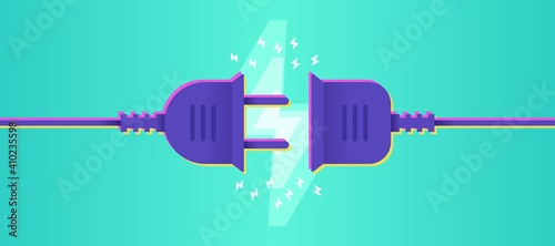 Socket plug design. 404 connection error, cable disconnect, network energy cord, supply circuit failure. Vector illustration