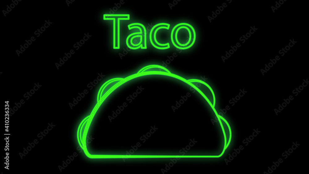 tacos on black background, illustration. neon sign for fast food, food