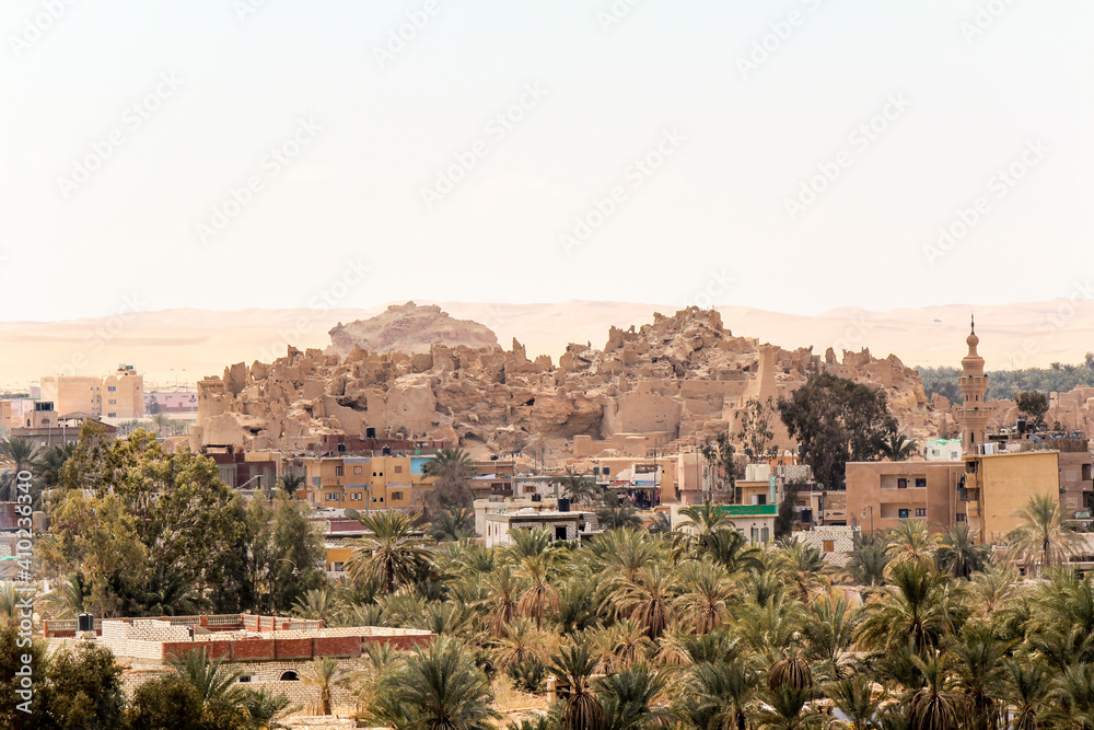 Ancient cemetery hill in the town of Siwa, Libyan desert
