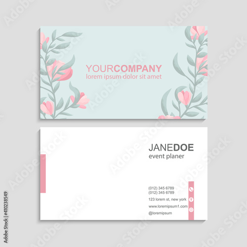 Vintage business and visiting card with floral pattern. Vector illustration