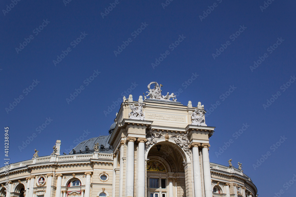 Facade building of Opera and Ballet Theatre Odessa city old architecture Ukraine tourism travel art and culture life concept 