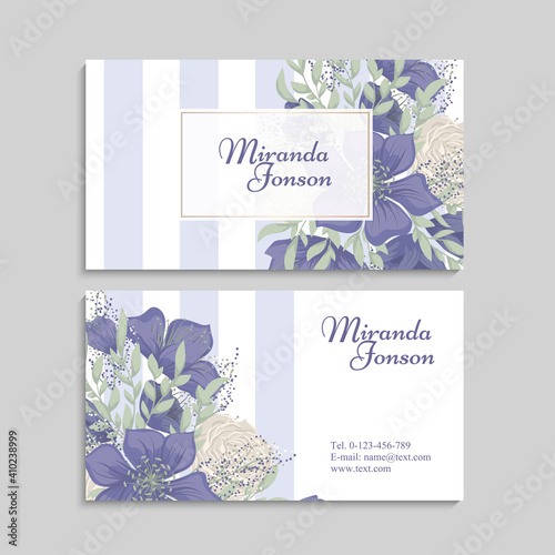 Vintage business and visiting card with floral pattern. Vector illustration