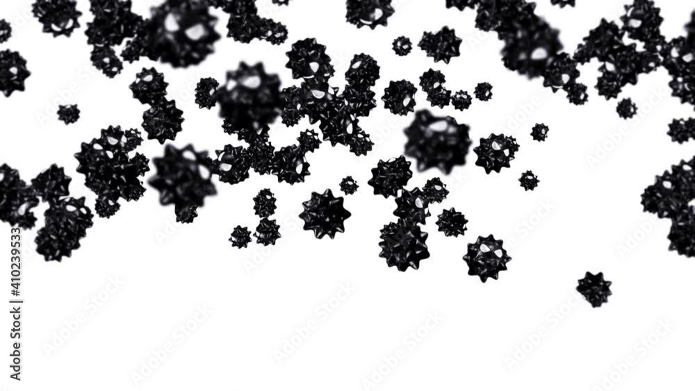 Flying many virus in cartoon character on white background. Medical concept. Funny black virus mascot with angry. 3D loop animation. Flying many virus in cartoon character on white background. Medical concept. Funny black virus mascot with angry. 3D loop animation.
