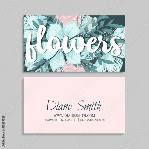 Vintage business and visiting card with floral pattern. Vector illustration