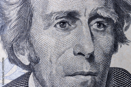 President Andrew Jackson on the obverse of a twenty dollar bill. Efforts are underway to replace his portrait with that of abolitionist Harriet Tubman. photo